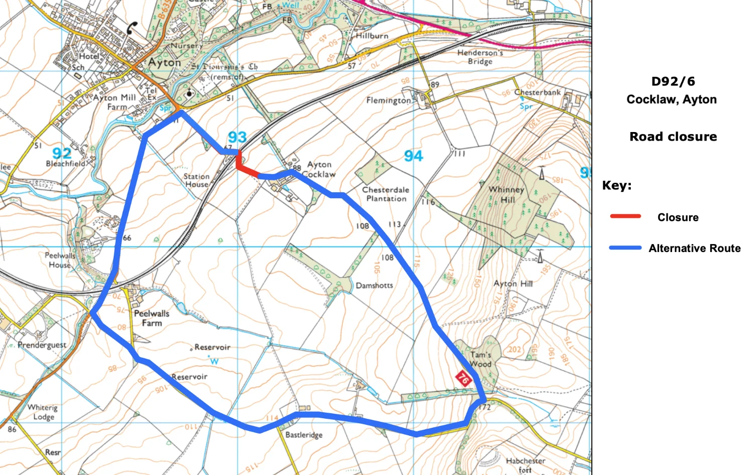 Road closure at Ayton Cocklaw